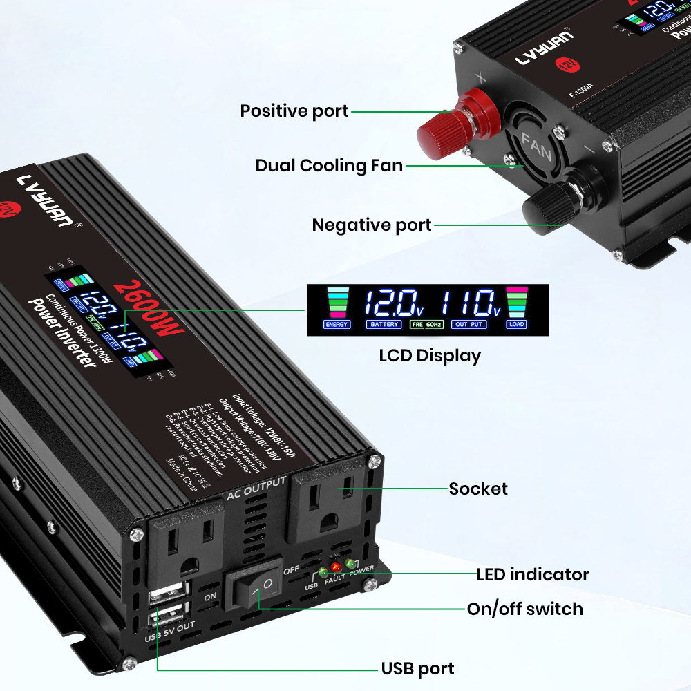 1500W 2000W 2600W Power Invert - огляд і ціна Solar Emergency Charger